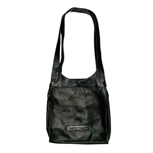 Fossil Black Leather Saddle Shoulder Bag Purse Large Zip Closure Key Charm - Picture 1 of 10